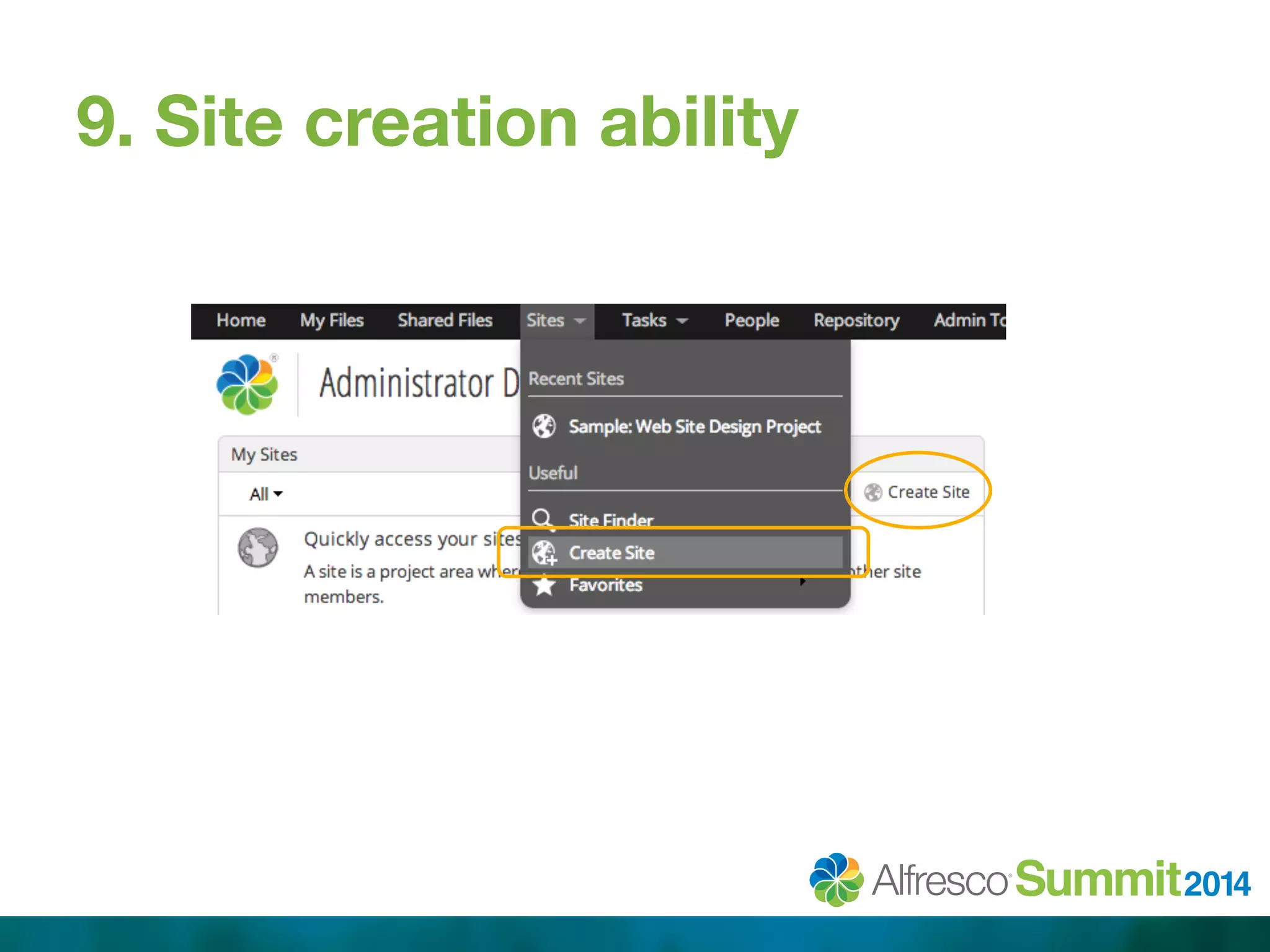 9. Site creation ability 
 