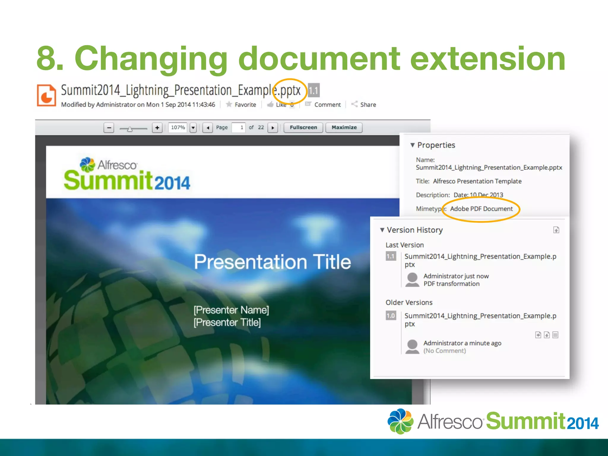 8. Changing document extension 
 