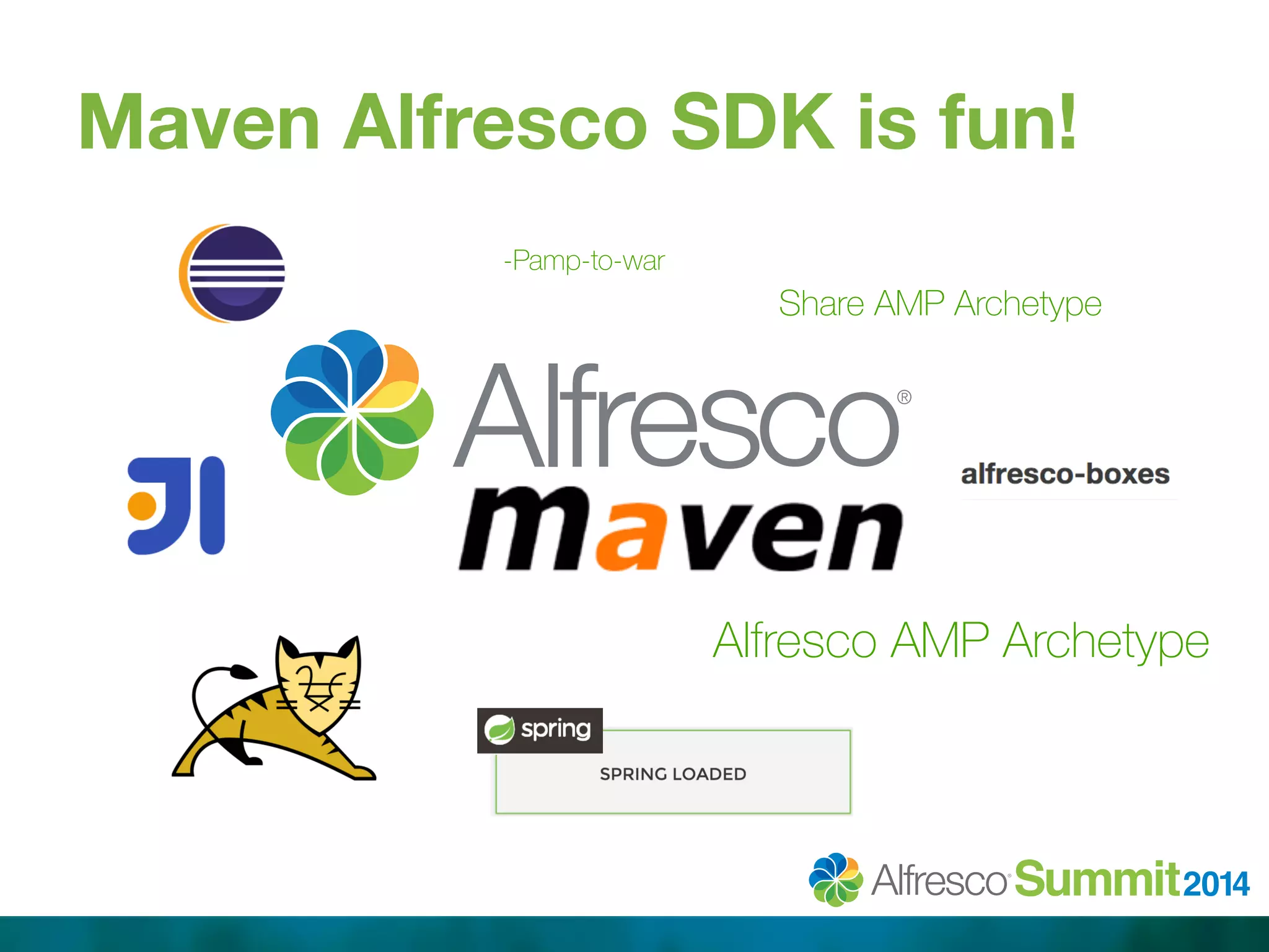 Maven Alfresco SDK is fun! 
-Pamp-to-war 
Share AMP Archetype 
Alfresco AMP Archetype 
 