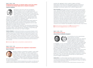 qualsiasi altro aggregato umano in grado di pagare una fattura.
Gestire bene ciò che viene prima del progetto consente di lavorare più
serenamente e avere clienti più soddisfatti, guadagnando (in salute e
portafoglio) nel processo. Questo corso in pratica si paga da solo :)
Marco Brambilla progetta applicazioni e servizi destinati all’utilizzo da parte di esseri
umani. Amministratore delegato e fondatore di CommonSense, società che progetta e
realizza applicazioni mobile per smart devices dal 2009, first mover nella costruzione di
applicazioni enterprise per tablet. Ha lavorato, a partire dal 2003, in diverse startup nel
campo dell’Information Technology, sempre con un coinvolgimento diretto e un ruolo
imprenditoriale. In particolare, si è concentrato dapprima sullo sviluppo di soluzioni
verticali per il mondo HR e ha poi realizzato soluzioni innovative nel mondo del document
management e CAD/PLM. In quest’ultima iniziativa ha partecipato a progetti di respiro
internazionale, maturando una significativa esperienza all’estero come outsourcer di
riferimento per l’area EMEA dell’operatore leader di mercato. Marco Brambilla ha iniziato il
suo percorso lavorativo alla fine degli anni ’90 nello Studio Ambrosetti; prima di diventare
imprenditore, ha lavorato nella società ICT di uno dei principali fondi di investimento della
new economy. Oltre alla partecipazione ad iniziative imprenditoriali, svolge attività di
consulenza su temi di Software Project Management, Software Estimation, Project Delivery.
 www.stime-preventivi-negoziazioni.com |  www.commonsense.cc
 @marcobrambilla |  www.linkedin.com/in/marcobrambilla
Sala E 14:30 - 17:30
Che l’ascolto sia con te!
Alessio Ricco & Raffaella Roviglioni
È un workshop che mira a sperimentare
alcune pratiche e strumenti
dell’improvvisazione teatrale per migliorare
le nostre capacità di comunicazione, di
ascolto profondo e di lavoro di gruppo. È
pensato in particolare per una platea mista
di sviluppatori, UX e IA. Gli improvvisatori sono abituati a gestire imprevisti
e a collaborare sul palco per portare avanti uno spettacolo senza testo.
Le tecniche che adottano sono utili anche nella gestione di progetti che
coinvolgono più figure professionali che devono comprendersi, mettersi in
gioco e collaborare tra loro per raggiungere gli obiettivi comuni.
Proveremo insieme a sperimentare i nostri limiti, sfidare i nostri preconcetti
sugli altri e trovare una maniera efficace di comunicare per collaborare.
Usciti da qui ci auguriamo di avervi invitato a riflettere sulle dinamiche di
gruppo, sul vostro ruolo personale, sulle modalità di interazione e creazione,
per tornare a casa arricchiti e pronti ad affrontare con spirito diverso il
prossimo progetto multidisciplinare.
Alessio Ricco è un software designer specialista in applicazioni web e mobile.
Ha iniziato la sua carriera come sviluppatore di videogiochi, passando al multimediale e
successivamente al gestionale e al web, realizzando piattaforme di blog, cms e sistemi di
business intelligence per l’analisi del voto.
Coordina le attività di Ti.Roma (Roma Titanium Mobile Meetup) e del gruppo Titanium
Sala A 10:00 - 13:00
Progettazione Funzionale, un metodo rapido e sicuro per andare
in sicurezza dai bisogni degli utenti ai requisiti di progetto
Federico Badaloni
Nel tempo mi sono reso conto che l’architettura
dell’informazione di un sito o un’applicazione può
essere considerata come un insieme coeso di “funzioni”
complementari le une alle altre. Alcune di esse hanno un
valore “strutturale”, cioè servono per consentire agli utenti
di compiere un’azione, altre funzioni hanno un valore
“narrativo”, cioè consentono all’utente di “capire”. Queste funzioni sono
“ponti” ideali che consentono di congiungere i bisogni degli utenti con le
soluzioni tecniche e grafiche che saranno adottate.
Progetto dopo progetto ho avuto modo di formalizzare questo approccio
fino a farlo diventare un vero e proprio metodo di lavoro, metodo che
oggi utilizziamo abitualmente nell’attività di progettazione dei siti e delle
applicazioni del Gruppo Editoriale l’Espresso.
Il seminario ne mostrerà i punti essenziali: come identificare rapidamente
le funzioni, come formalizzarle, come utilizzarle concretamente per trovare
le soluzioni migliori, come utilizzarle per coinvolgere in modo efficace gli
stakeholders e per comunicare con il team di progetto.
Federico Badaloni è Architetto dell’Informazione, User Experience Designer, Content
Strategist e giornalista. È responsabile dell’area di Architettura dell’Informazione e User
Experience Design presso la Divisione Digitale del Gruppo Editoriale l’Espresso. La sua
area si occupa di progettare e definire i siti (mobile e desktop) e le applicazioni di tutte
le testate e i brand del Gruppo. Insegna Architettura dell’Informazione, User Experience
Design e Content Strategy, in diverse università italiane. Ha creato e coordina il master in
Architettura dell’Informazione e User Experience Design presso l’università IULM di Milano.
È stato presidente di Architecta, la società italiana di architettura dell’informazione nel
2013 e nel 2014.
 @fedebadaloni |  it.linkedin.com/pub/federico-badaloni/6/481/565
Sala D 14:30 - 17:30
Stime, preventivi e negoziazioni per progettisti e imprenditori
Marco Brambilla
Quando ti chiedono un preventivo ti vengono i sudori freddi
e raddoppi le stime “almeno ci sto dentro sicuramente” e
poi, alla fine, non ci stai dentro? Un corso diretto, pratico e
a tratti “catartico” che si rivolge a freelance nel settore della
creatività, information workers, professionisti IT, imprenditori.
Si affrontano tre aspetti essenziali dell’attività professionale -
stime, preventivi e negoziazione - con un approccio pragmatico e strumenti
da usare immediatamente.
I contenuti sono basati su 18 anni di esperienza sul campo con clienti piccoli
e grandi, privati e pubbliche amministrazioni, associazioni, multinazionali e
 
