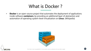 Pini Cohen’s work Copyright@2017. Do not remove source or attribution from any slide or graph
51
What is Docker ?
• Docker is an open-source project that automates the deployment of applications
inside software containers, by providing an additional layer of abstraction and
automation of operating-system-level virtualization on Linux. (Wikipedia)
 