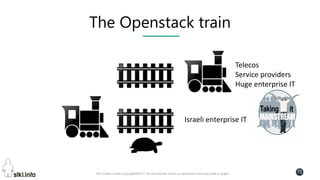 Pini Cohen’s work Copyright@2017. Do not remove source or attribution from any slide or graph
71
The Openstack train
Telecos
Service providers
Huge enterprise IT
Israeli enterprise IT
 