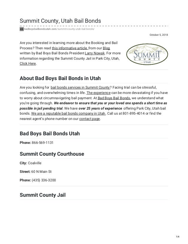 Summit County, Utah Bail Bonds