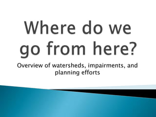 Overview of watersheds, impairments, and
planning efforts
 