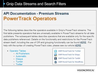 Gnip Data Streams and Search Filters
 