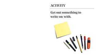 Get out something to
write on/with.
ACTIVITY
 