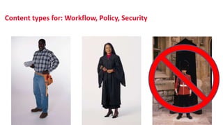 Content types for: Workflow, Policy, Security
 