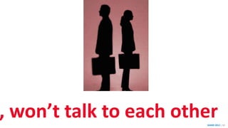 SHARE 2012 | 50
, won’t talk to each other
 