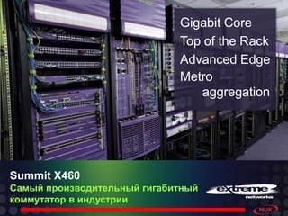 Gigabit Core
                             Top of the Rack
                             Advanced Edge
                             Metro
                                aggregation




Summit X460
Самый производительный гигабитный
коммутатор в индустрии
 