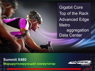 Summit X480
Маршрутизирующий коммутатор
Gigabit Core
Top of the Rack
Advanced Edge
Metro
aggregation
Data Center
 