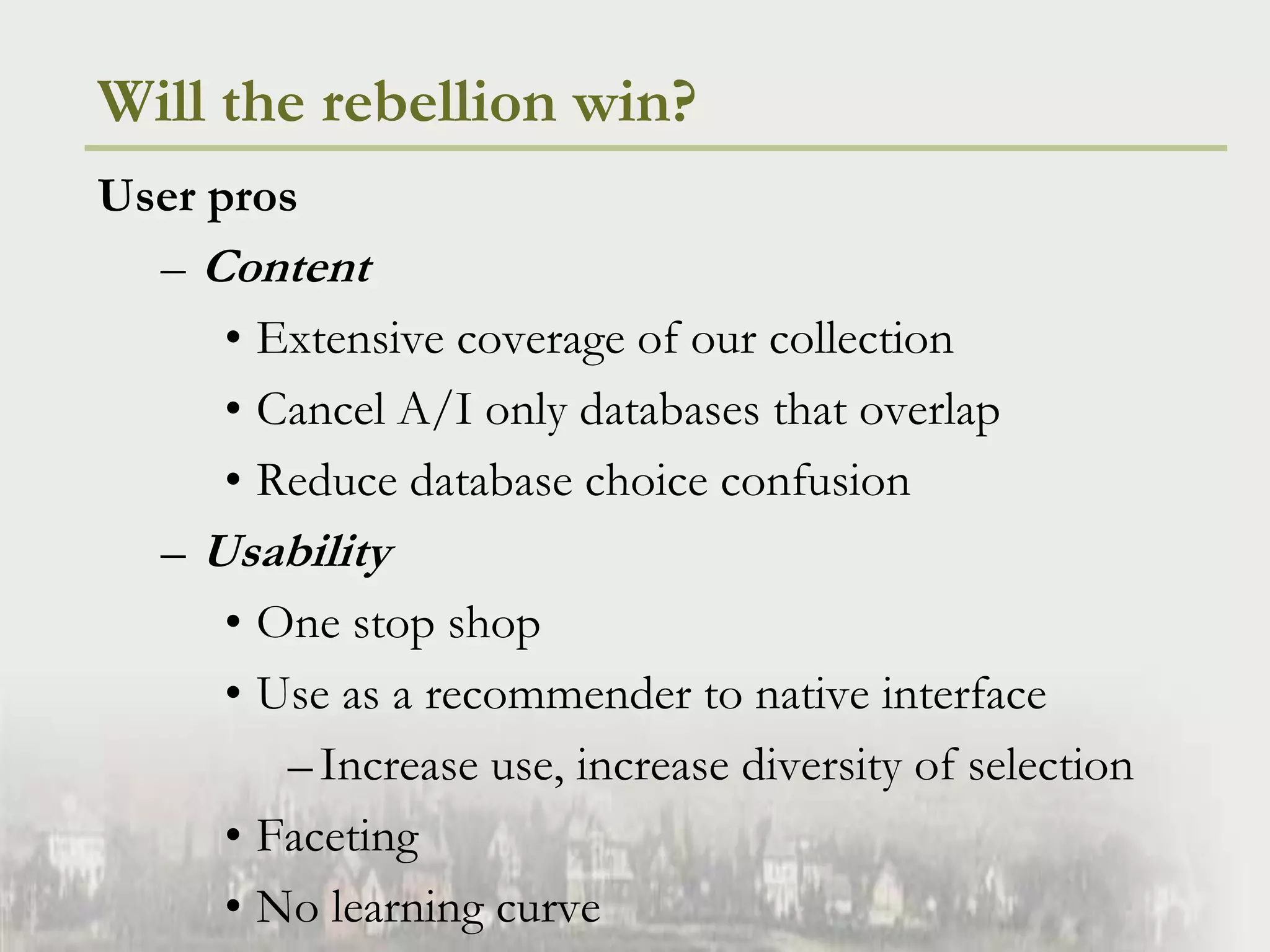 Streamlines database selection