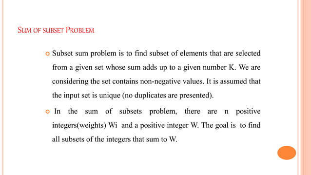 Sum of subset problem.pptx | Programming Languages | Computing