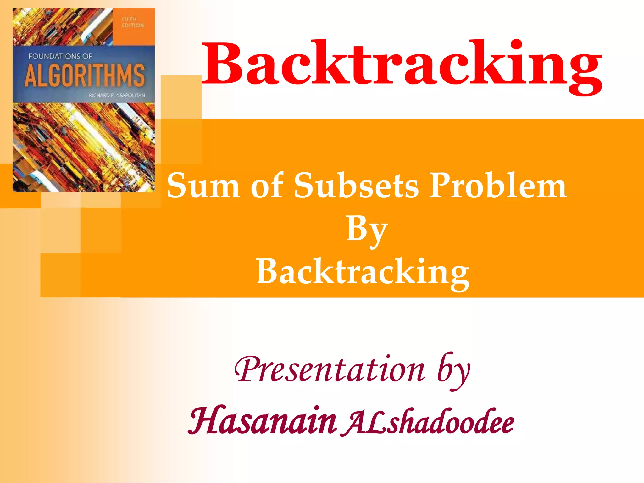 Sum of subsets problem by backtracking | PPT | Science