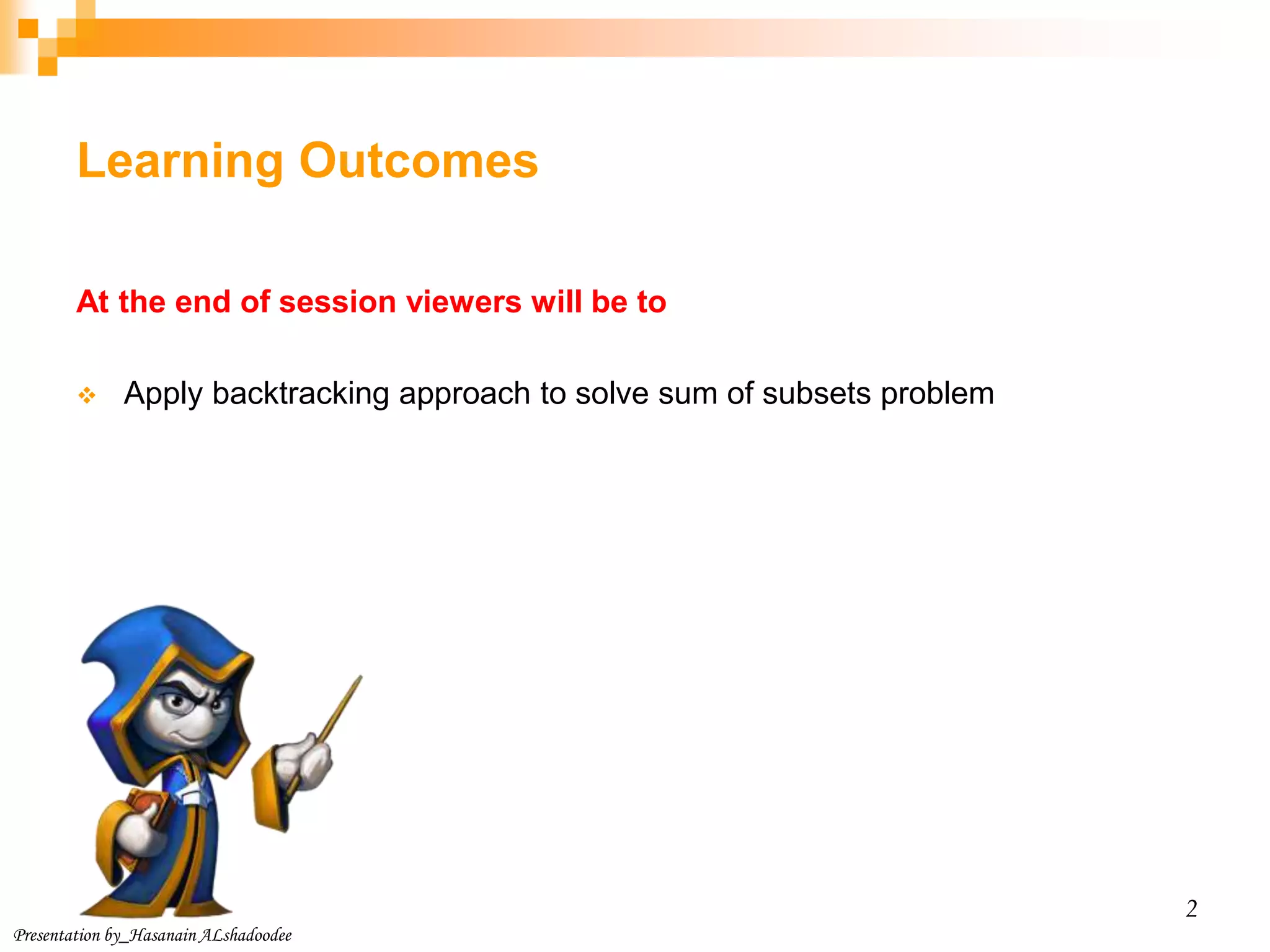 Sum of subsets problem by backtracking | PPT | Science