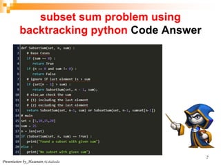 Sum of subsets problem by backtracking | PPT