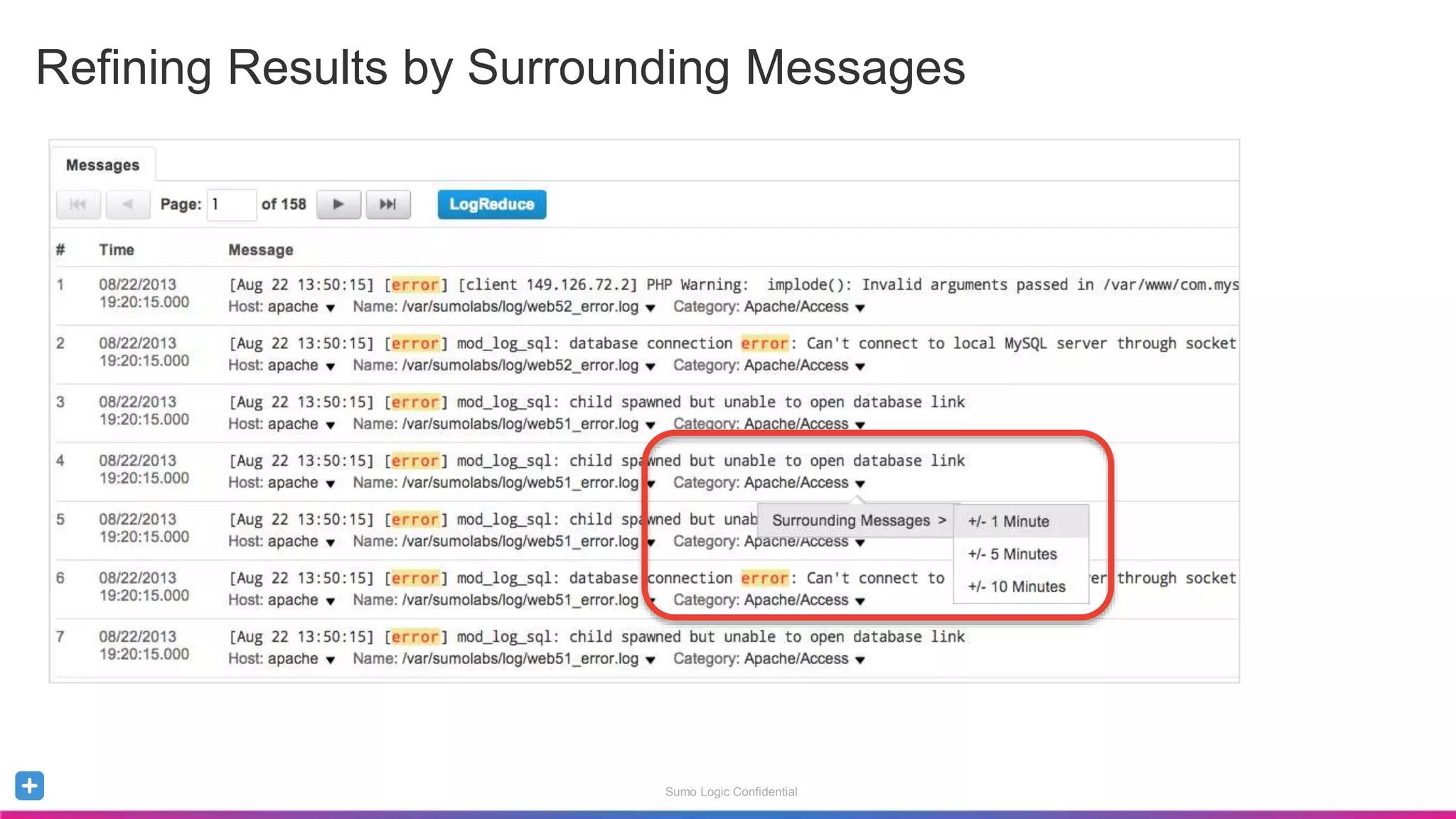 Sumo Logic Confidential
Refining Results by Surrounding Messages
 