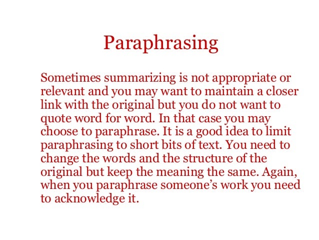 Summarizing and Paraphrasing