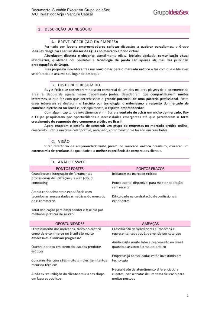 Exemplo sumario executivo plano de negocios