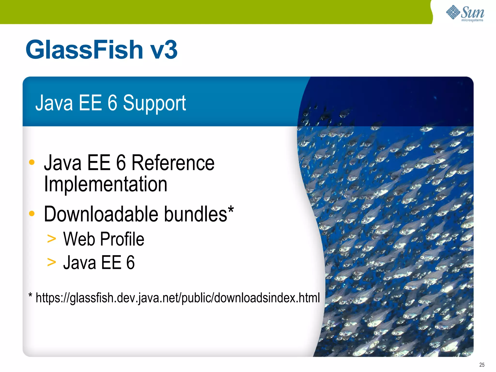 GlassFish v3
 Java EE 6 Support

• Java EE 6 Reference
  Implementation
• Downloadable bundles*
   > Web Profile
   > Java EE 6
* https://glassfish.dev.java.net/public/downloadsindex.html



                                                              25
 
