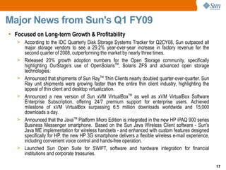Sun Microsystems Q109 Quaterly Results Release