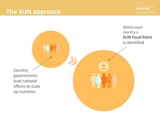 Making progress – examples
Incorporating Best Practices
into National Policies2
BURKINA FASO
Infant and young child
feeding is being
addressed by the road
map for improved
nutrition that aligns
national programs in
key sectors.
HAITI
The nation-wide flagship
nutrition program was
launched to fight hunger
and malnutrition.
 