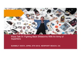 Thomas Zorbach & Jürgen Pfeffer
Pizza Talk IV: Fighting Back Shitstorms With An Army of
Superfans 
SUNBELT XXXVI, APRIL 6TH 2016, NEWPORT BEACH, CA
http://www.techinsider.io/star-wars-collectors-from-around-the-world-2015-12
 