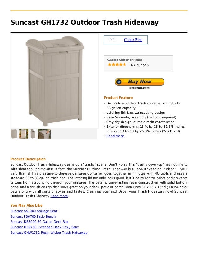 Suncast gh1732 outdoor trash hideaway