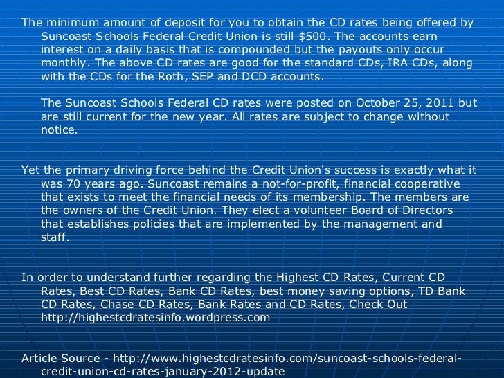Suncoast schools federal credit union current cd rates january 2012 u…