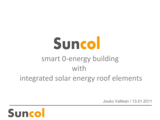 smart 0-energy building with   integrated solar energy roof elements Jouko Vallikari / 13.01.2011 