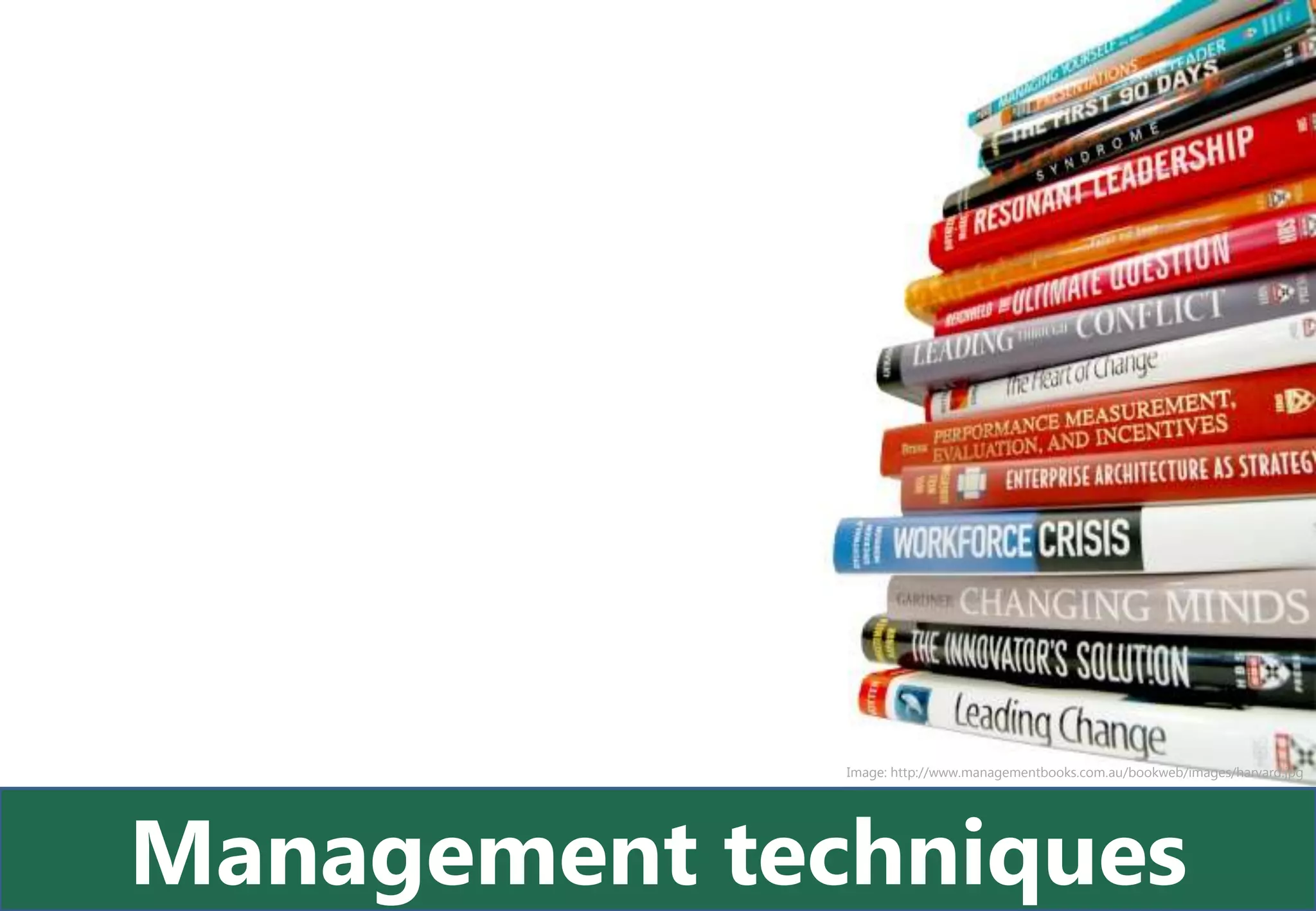 Image: http://www.managementbooks.com.au/bookweb/images/harvard.jpg




Management techniques
 