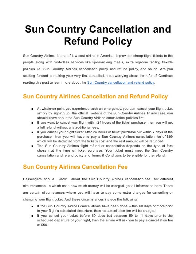 Sun country airlines cancellation and refund policy