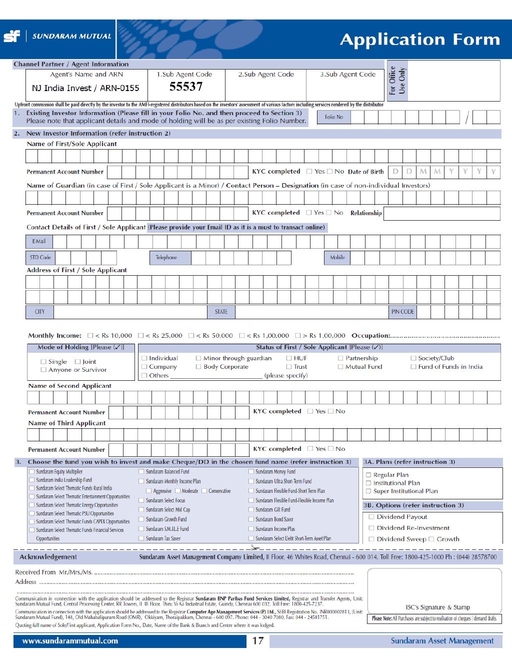 sundaram-mutual-fund-common-application-form