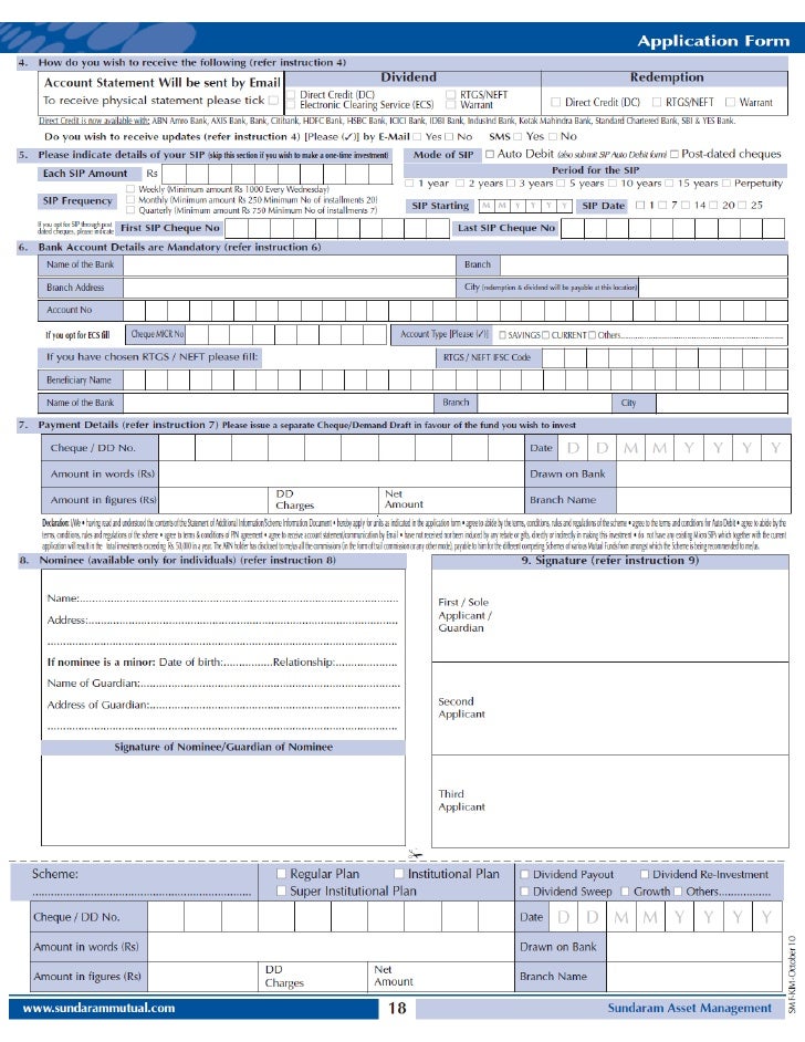 Sundaram mutual fund common application form Sundaram mutual fund common application form