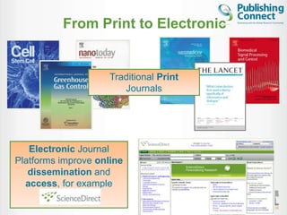 From Print to Electronic


                     Traditional Print
                        Journals




   Electronic Journal
Platforms improve online
   dissemination and
  access, for example

                                         21
 