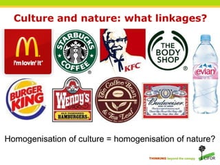 Culture and nature: what linkages?




Homogenisation of culture = homogenisation of nature?

                                    THINKING beyond the canopy
 