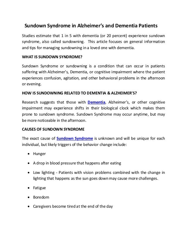 Sundown Syndrome In Alzheimer S And Dementia Patients