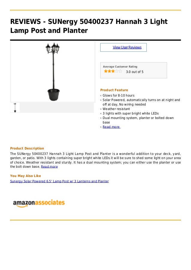 Su Nergy 50400237 Hannah 3 Light Lamp Post And Planter