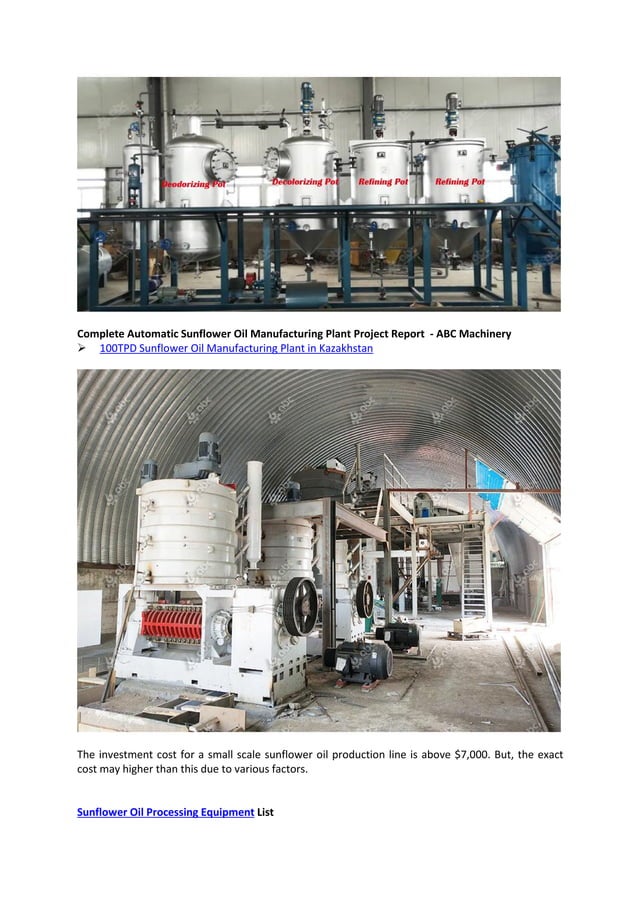Sunflower Oil Production Plant Project Report Sunflower Oil