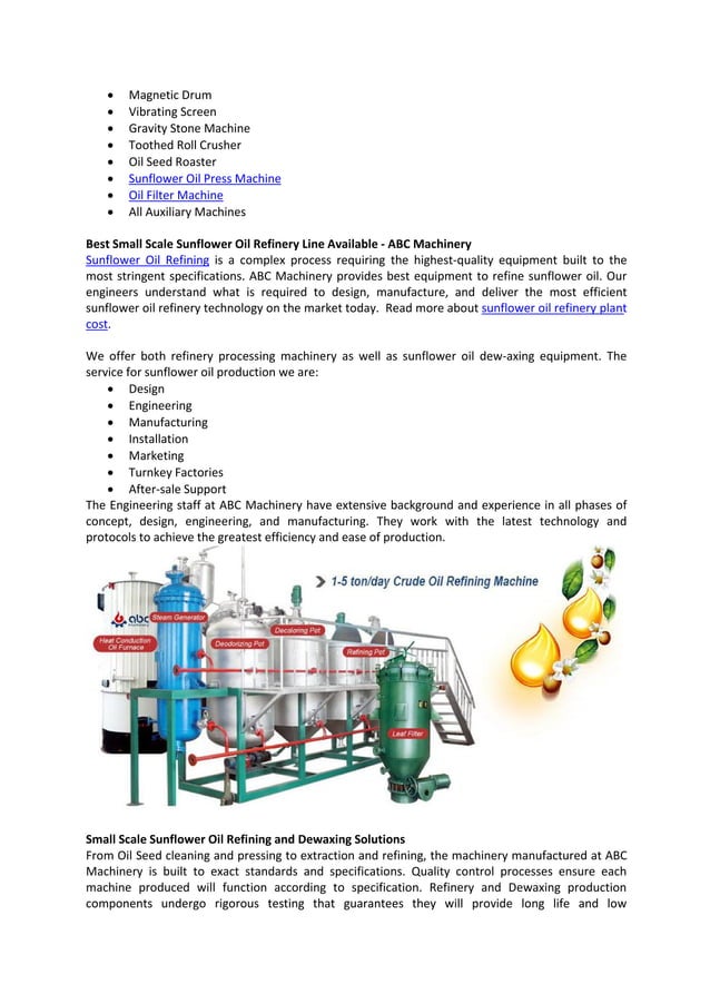 Sunflower Oil Production Plant Project Report Sunflower Oil