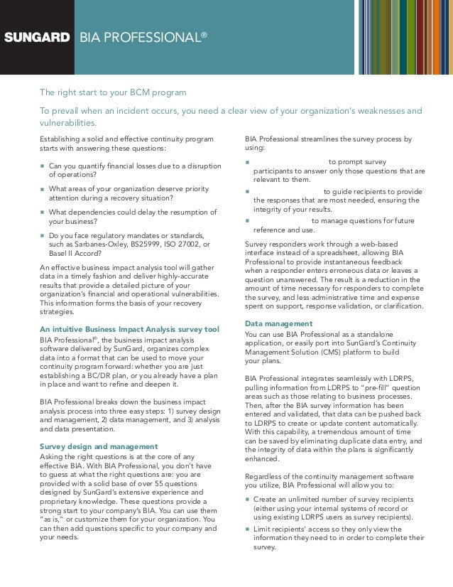 business impact analysis questionnaire