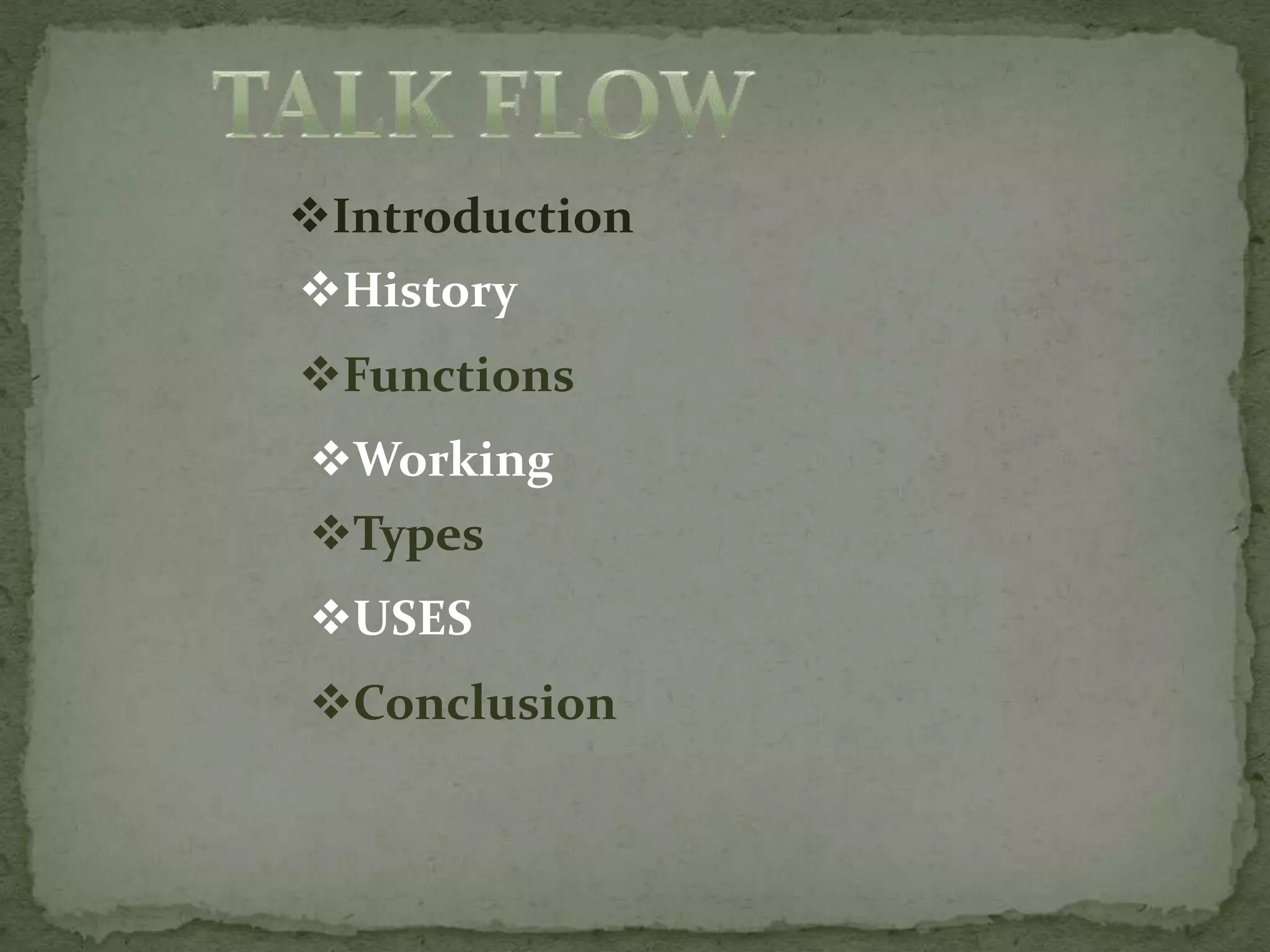 Introduction
History
Functions
Working
Types
USES
Conclusion
 