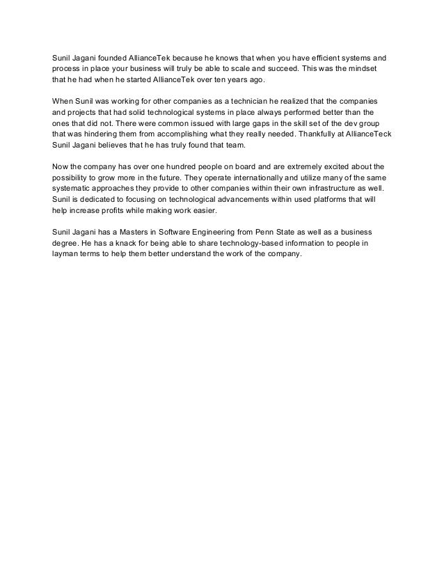 Sunil Jagani founded AllianceTek because he knows that when you have efficient systems and 
process in place your business...