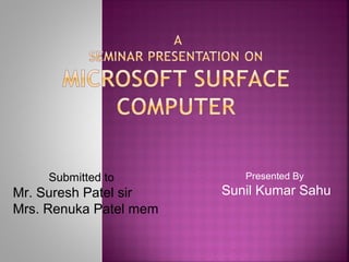 Presented By
Sunil Kumar Sahu
Submitted to
Mr. Suresh Patel sir
Mrs. Renuka Patel mem
 