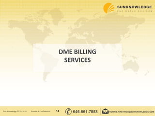 DME BILLING
SERVICES
14Sun Knowledge © 2015-16 Private & Confidential
 