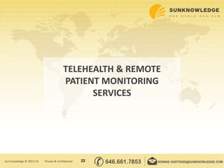 TELEHEALTH & REMOTE
PATIENT MONITORING
SERVICES
22Sun Knowledge © 2015-16 Private & Confidential
 