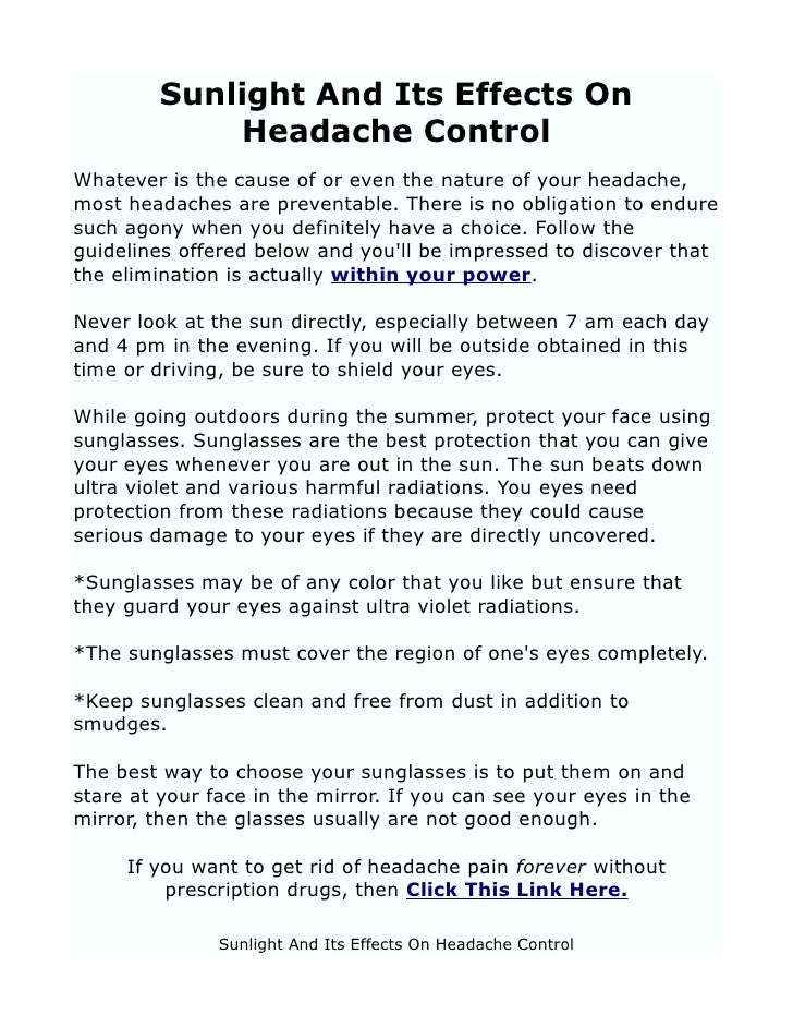 Sunlight And Its Effects On Headache Control