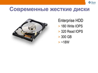 Современные жесткие диски
               Enterprise HDD
               > 180 Write IOPS
               > 320 Read IOPS
               > 300 GB
               > ~18W




                                  29
 