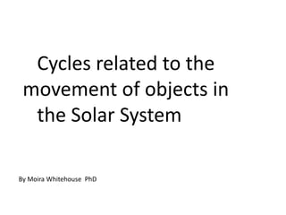 Cycles related to the
 movement of objects in
  the Solar System

By Moira Whitehouse PhD
 