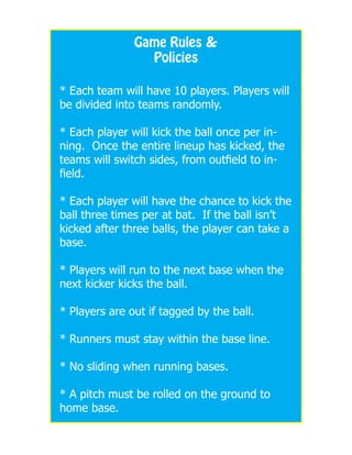 Kickball Rules.pdf Youth Kickball Program Plan | PDF