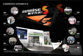 2011
2018
2015
2012
2019
2020
...
2021
2014
20
2006
2022
European Photovoltaic
Solar Energy Conference and Exhibition
THAILAND PV
EXHIBITION
EXHIBITION EXPERIENCE
UK PV EXHIBITION
PV Guangzhou
SOLAR EXPO
INTER SOLAR
Energy and
Environment
International
Trade Fair
Middle east
electricity
CBTH PV
The smarter E
Europe 2022
 